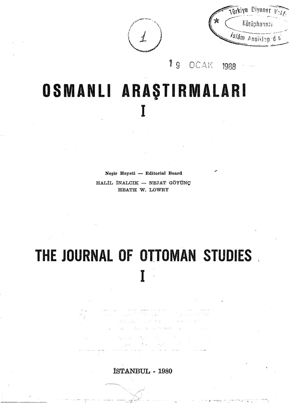 I the Journal of Ottoman Studies