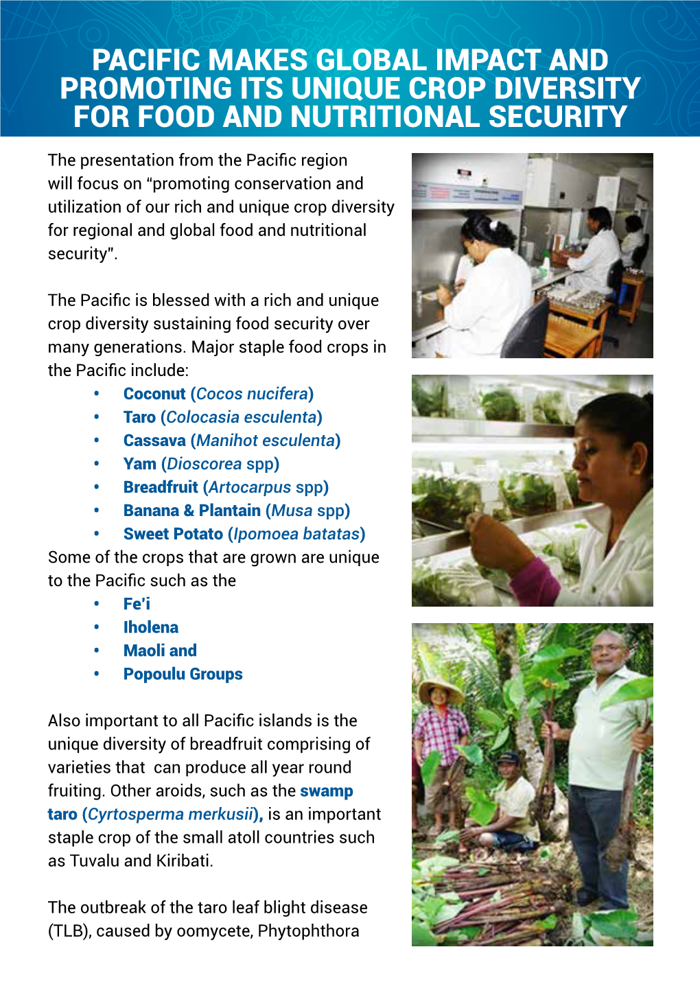 Pacific Makes Global Impact and Promoting Its Unique Crop Diversity for Food and Nutritional Security