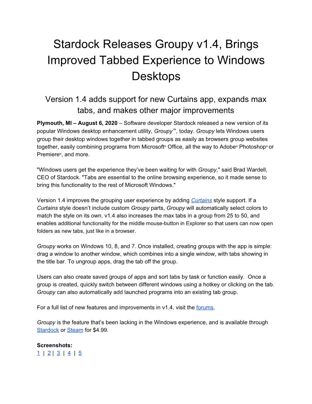 Stardock Releases Groupy V1.4, Brings Improved Tabbed Experience to Windows Desktops