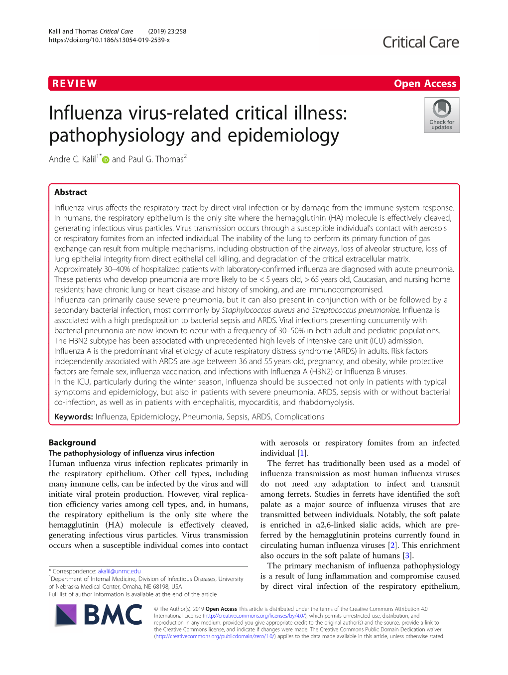 Influenza Virus-Related Critical Illness: Pathophysiology and Epidemiology Andre C