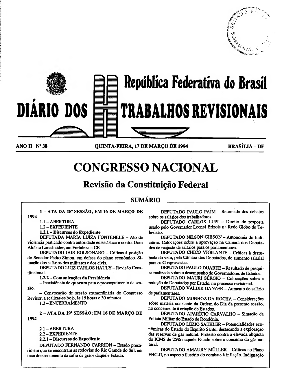 P Cr; V^.R. V't'.-- V.:; DIARIO DOS Repdblica Federathra Do Brasil