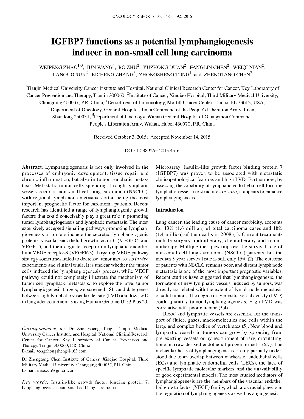 IGFBP7 Functions As a Potential Lymphangiogenesis Inducer in Non-Small Cell Lung Carcinoma