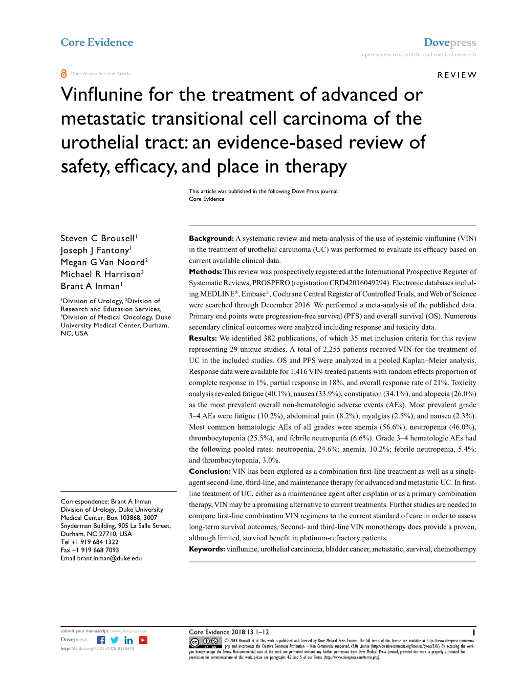 Vinflunine for the Treatment of Advanced Or Metastatic