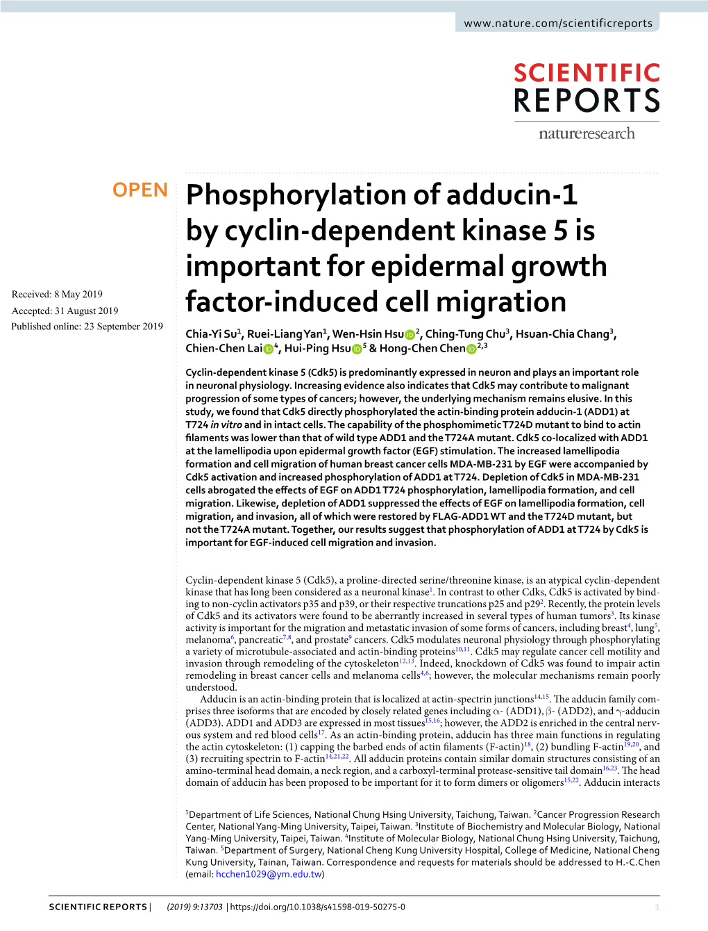 Phosphorylation of Adducin-1 by Cyclin-Dependent Kinase 5 Is