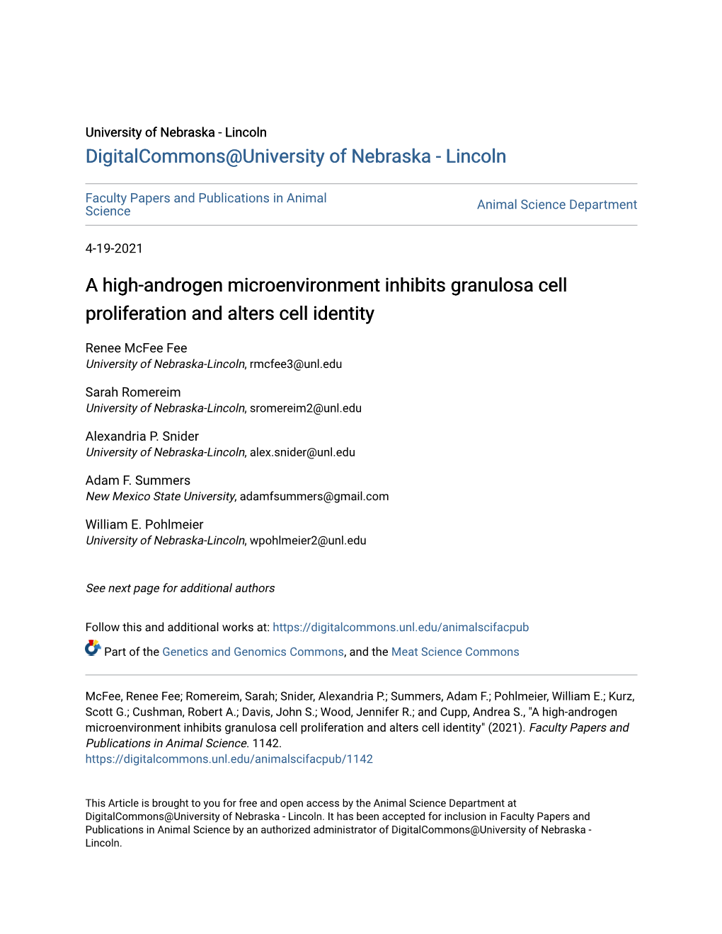 A High-Androgen Microenvironment Inhibits Granulosa Cell Proliferation and Alters Cell Identity