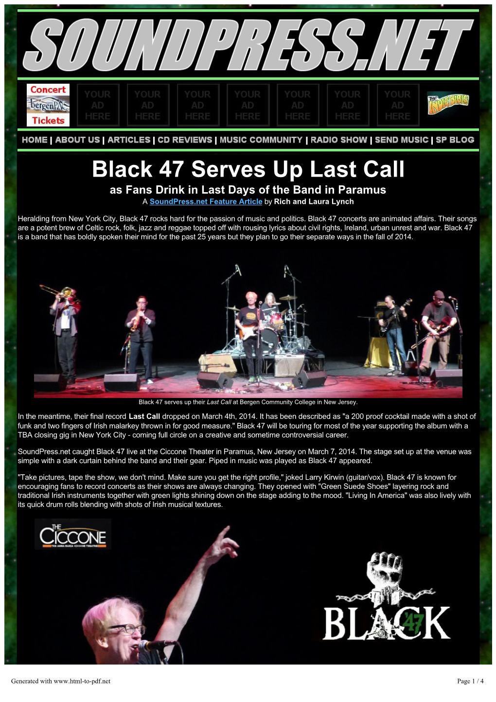 Black 47 Serves up Last Call As Fans Drink in Last Days of the Band in Paramus a Soundpress.Net Feature Article by Rich and Laura Lynch