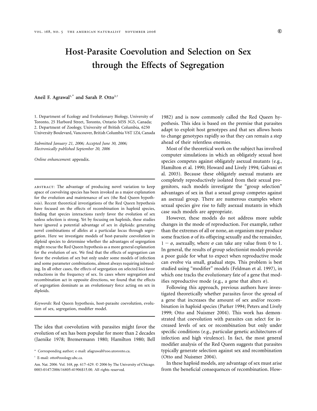 Host-Parasite Coevolution and Selection on Sex Through the Effects of Segregation