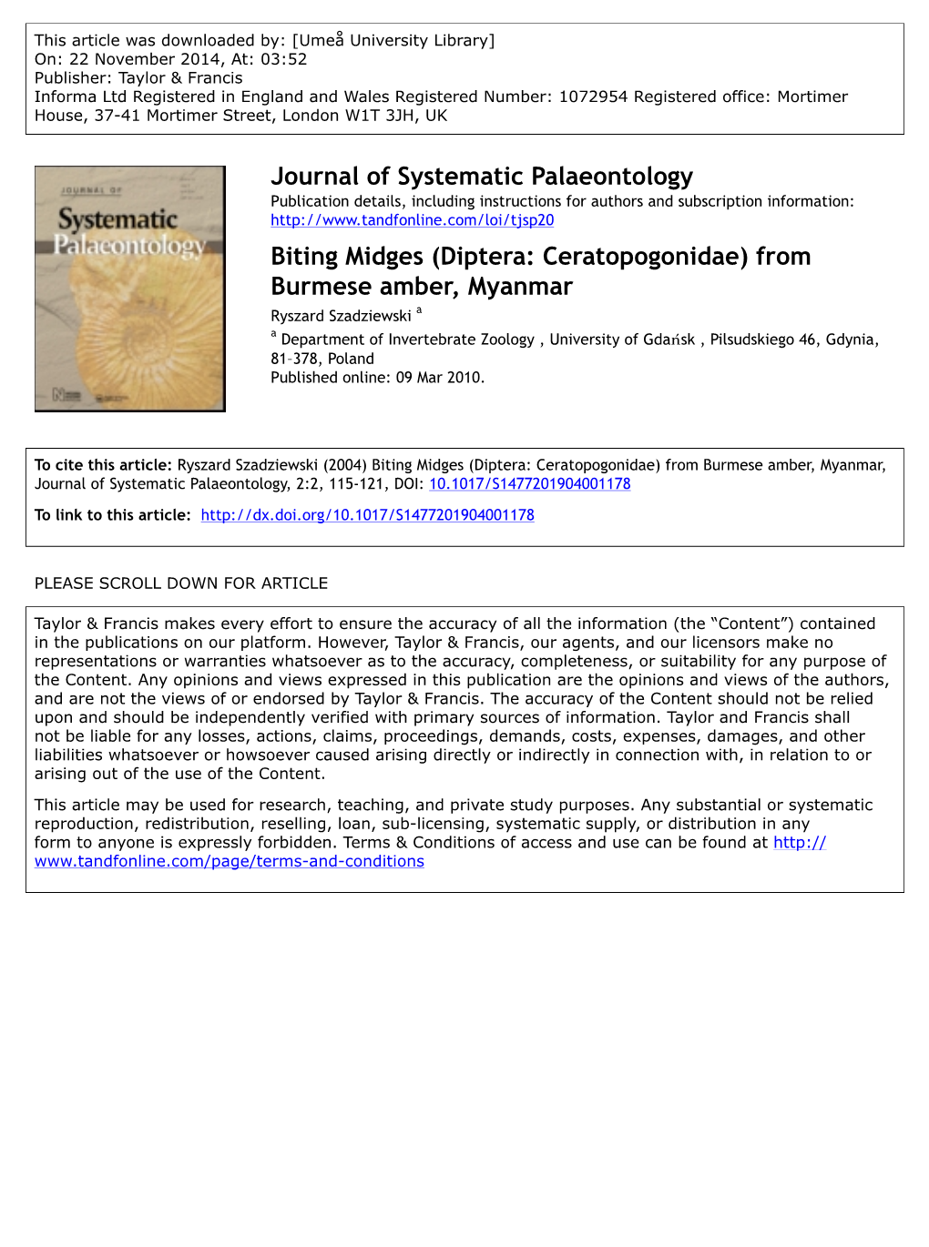 Journal of Systematic Palaeontology Biting