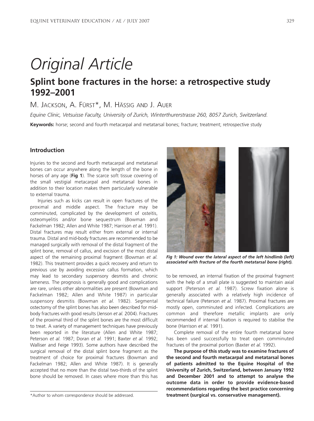 Original Article Splint Bone Fractures in the Horse: a Retrospective Study 1992–2001 M