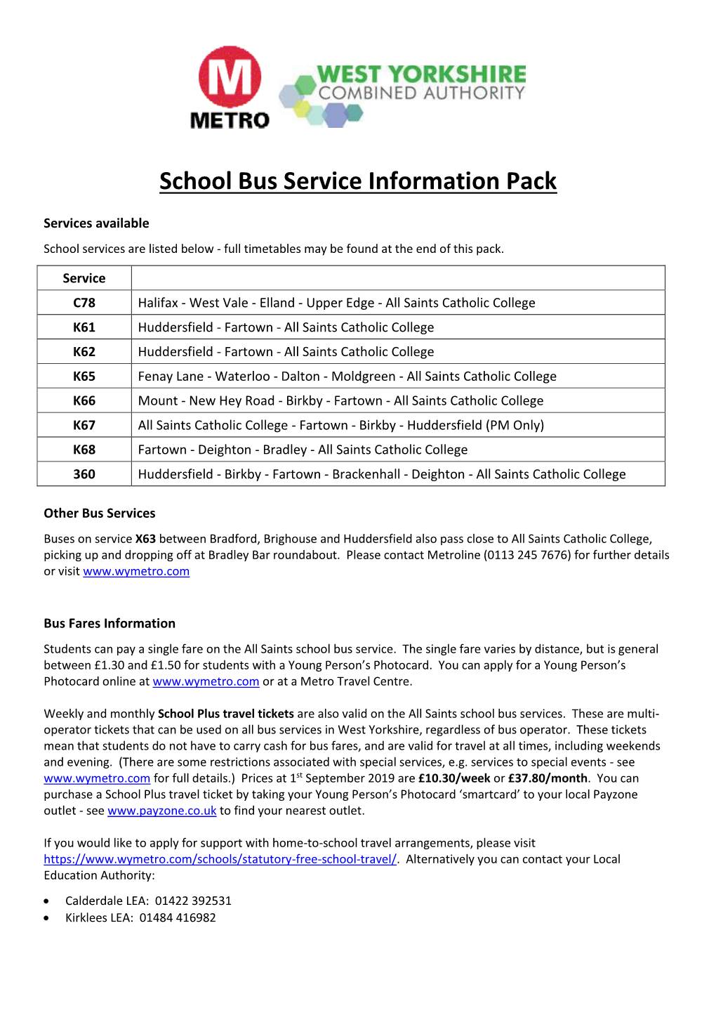 School Bus Service Information Pack