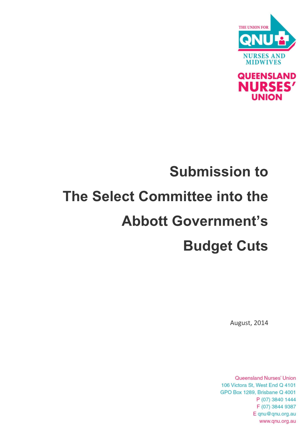 Submission to the Select Committee Into the Abbott Government's