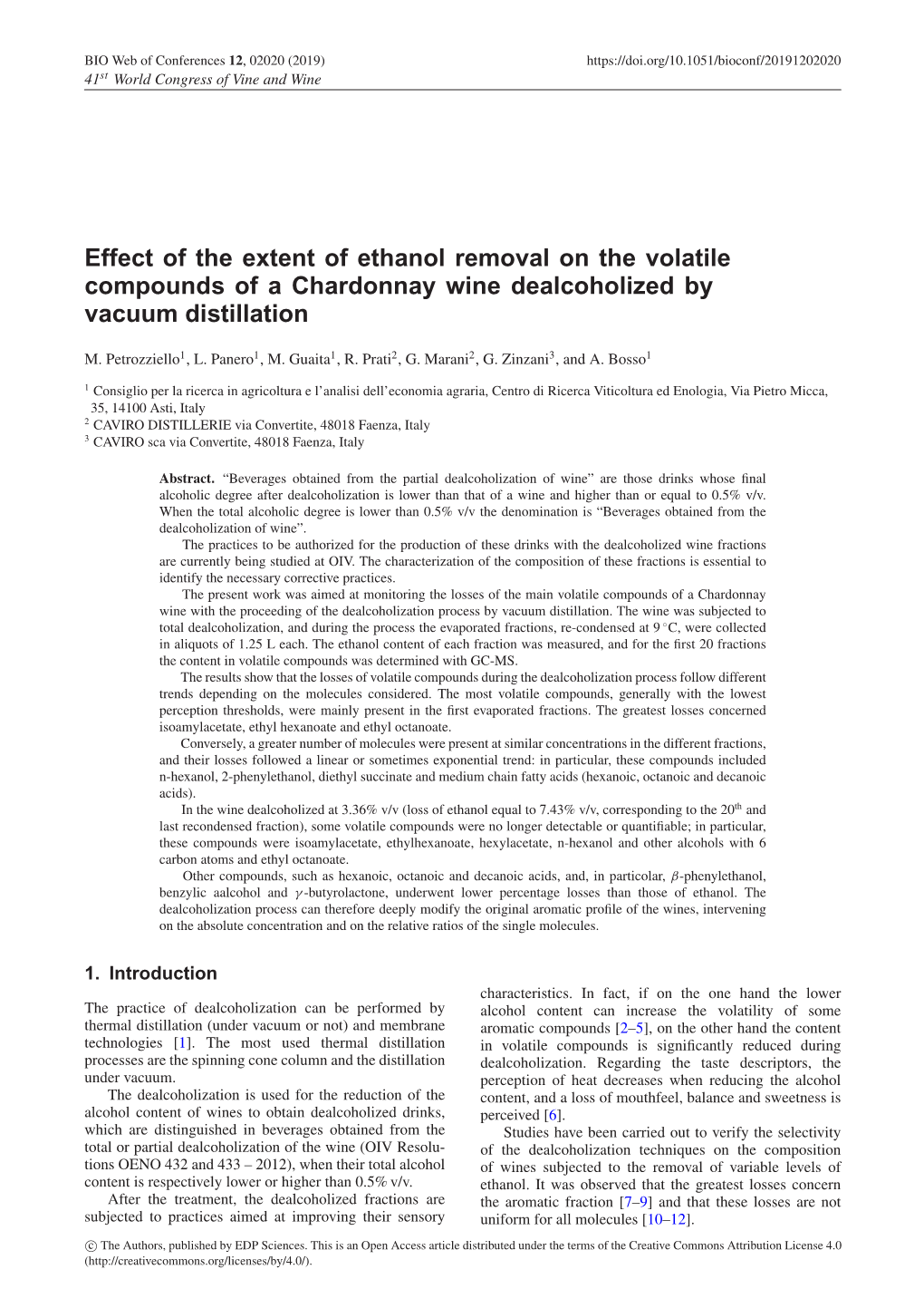 Effect of the Extent of Ethanol Removal on the Volatile Compounds of a Chardonnay Wine Dealcoholized by Vacuum Distillation