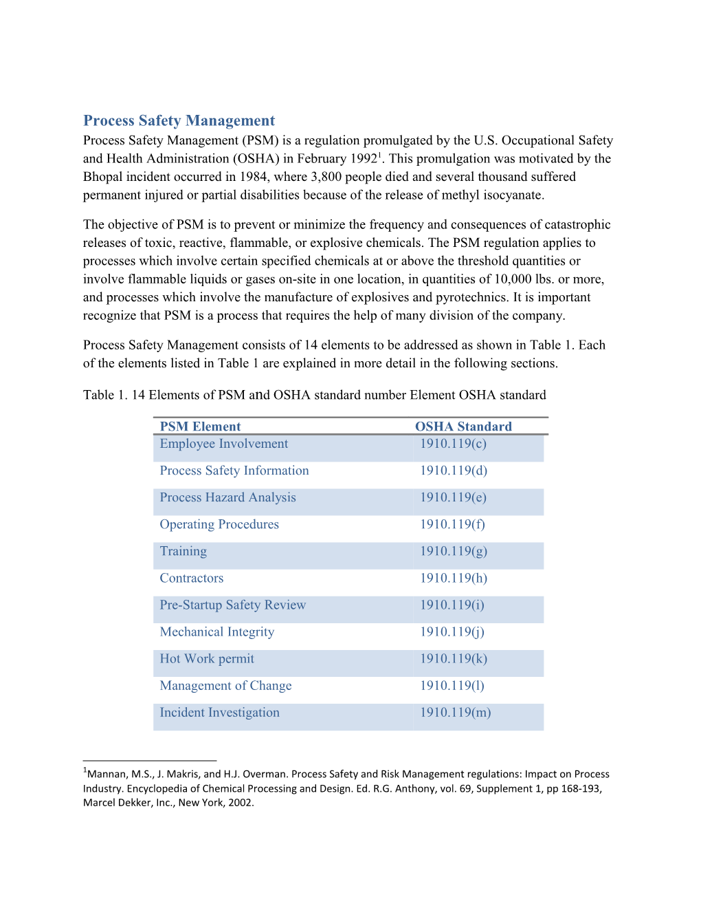 Process Safety Management