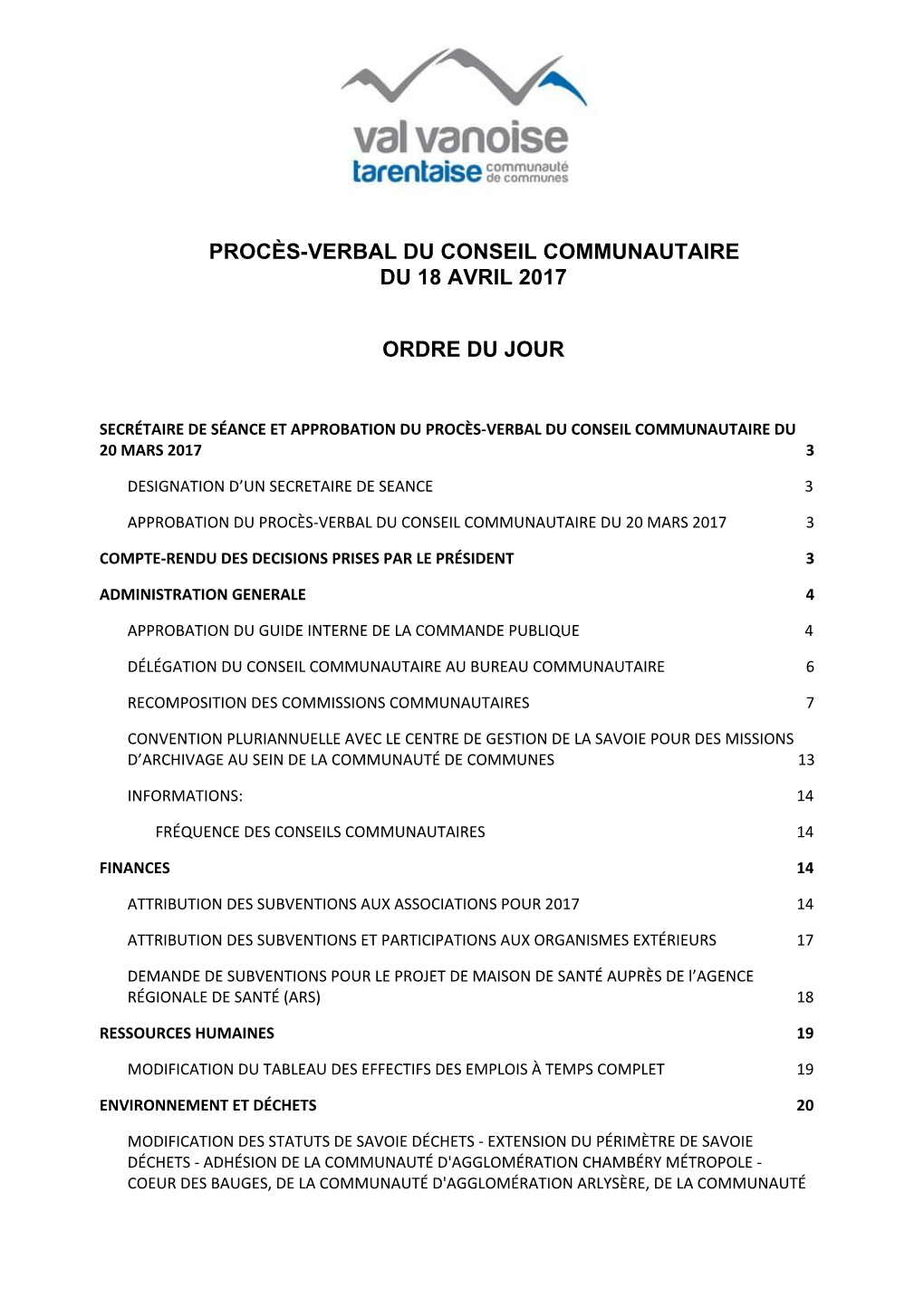 Procès-Verbal Du Conseil Communautaire Du 18 Avril 2017