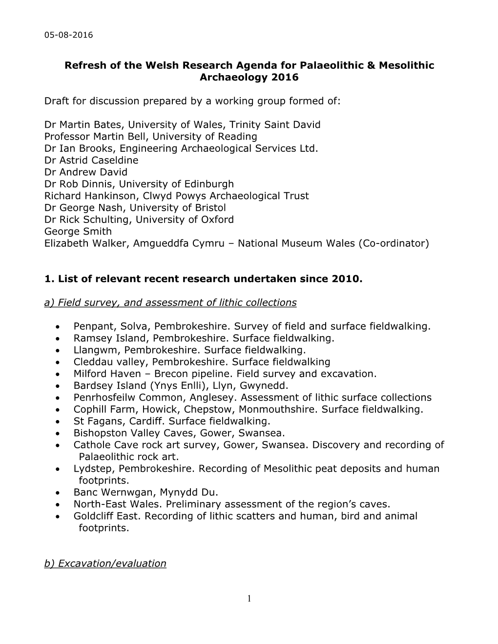 Refresh of the Welsh Research Agenda for Palaeolithic & Mesolithic Archaeology 2016