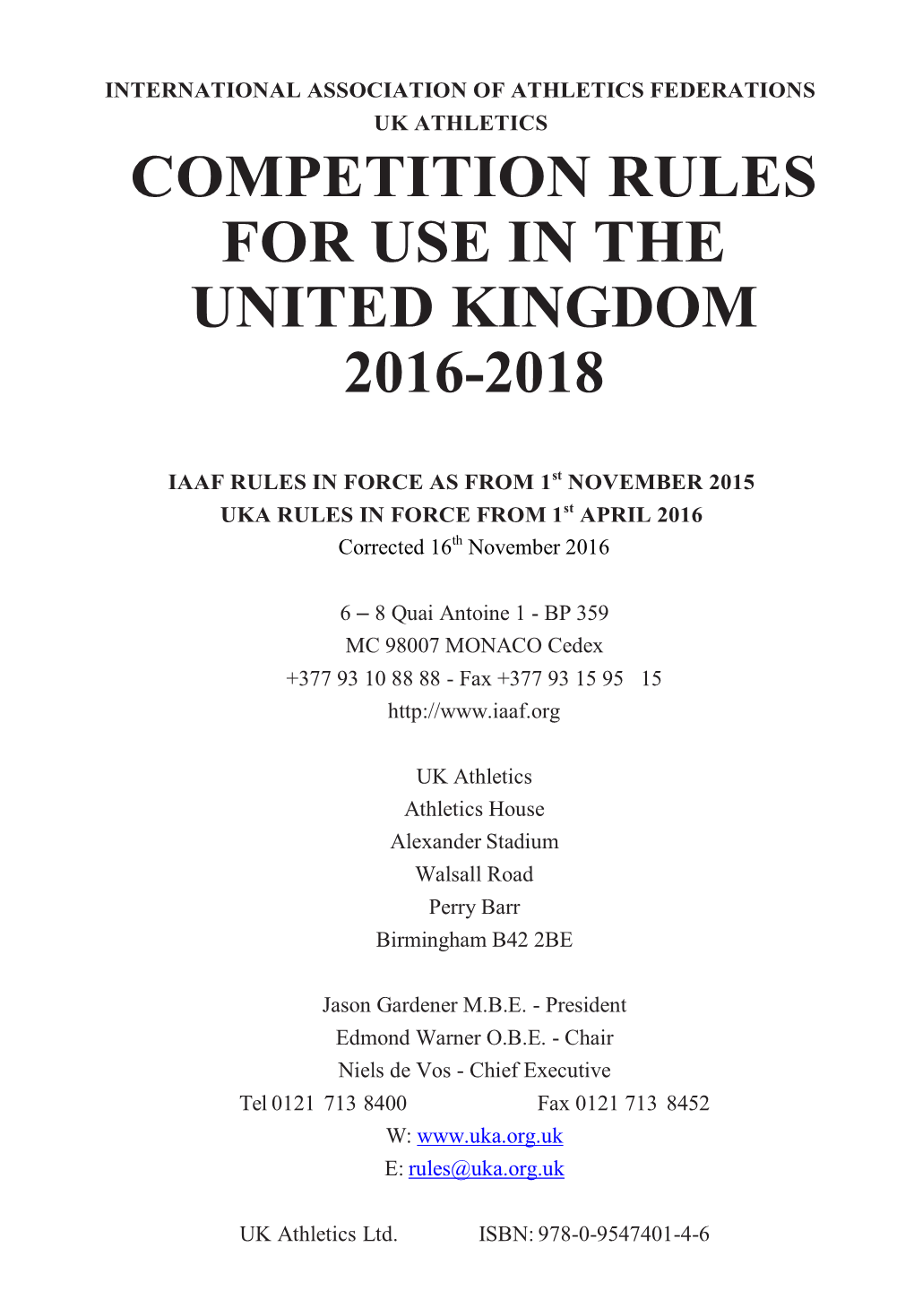 UKA and IAAF Rule Book 2016-2018