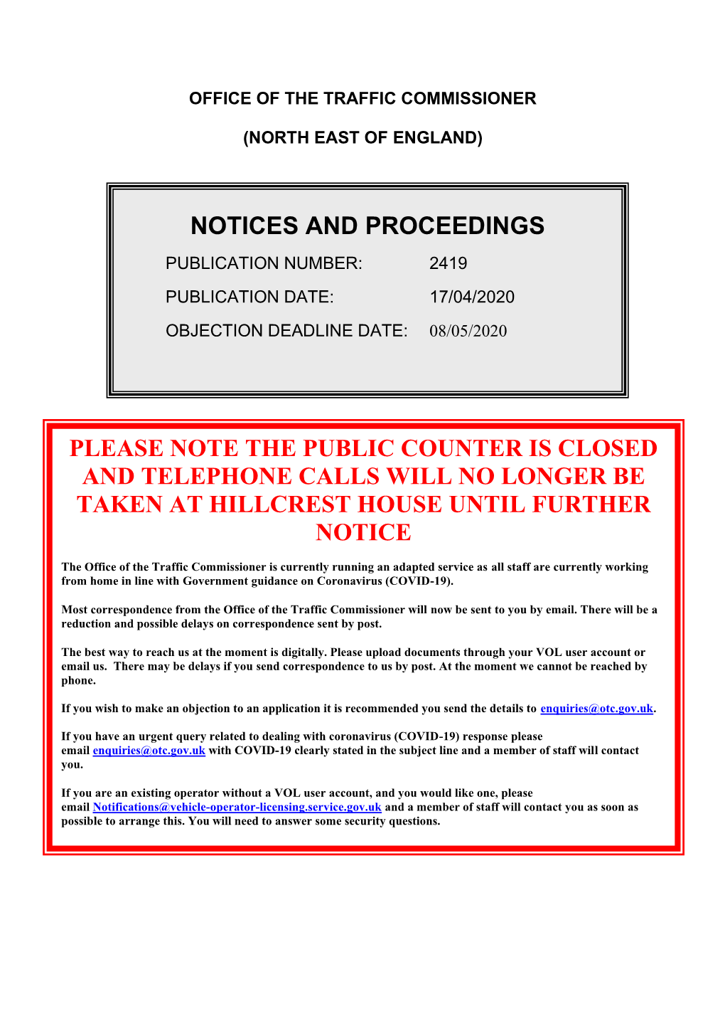 Notices and Proceedings for the North East of England