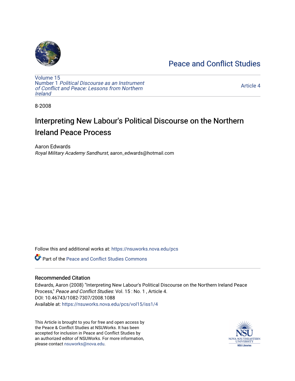 Interpreting New Labour's Political Discourse on the Northern Ireland Peace Process