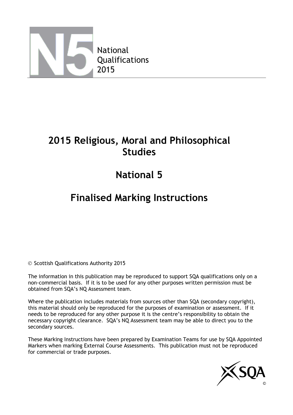 2015 Religious, Moral and Philosophical Studies National 5 Finalised Marking Instructions