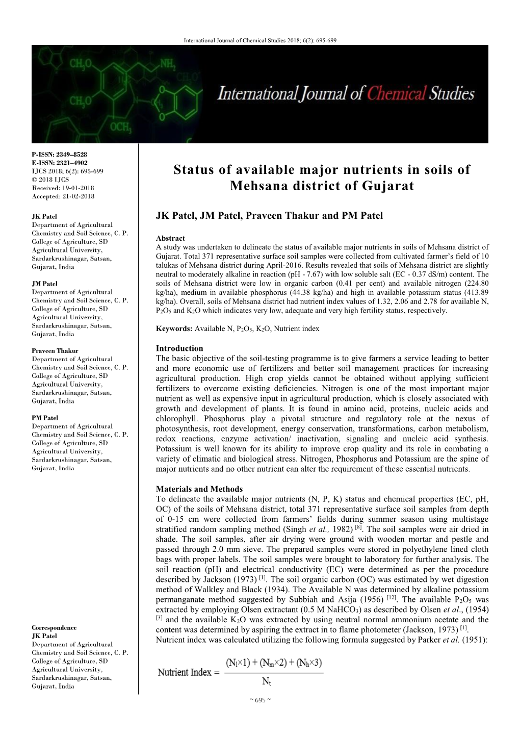 Status of Available Major Nutrients in Soils of Mehsana District of Gujarat