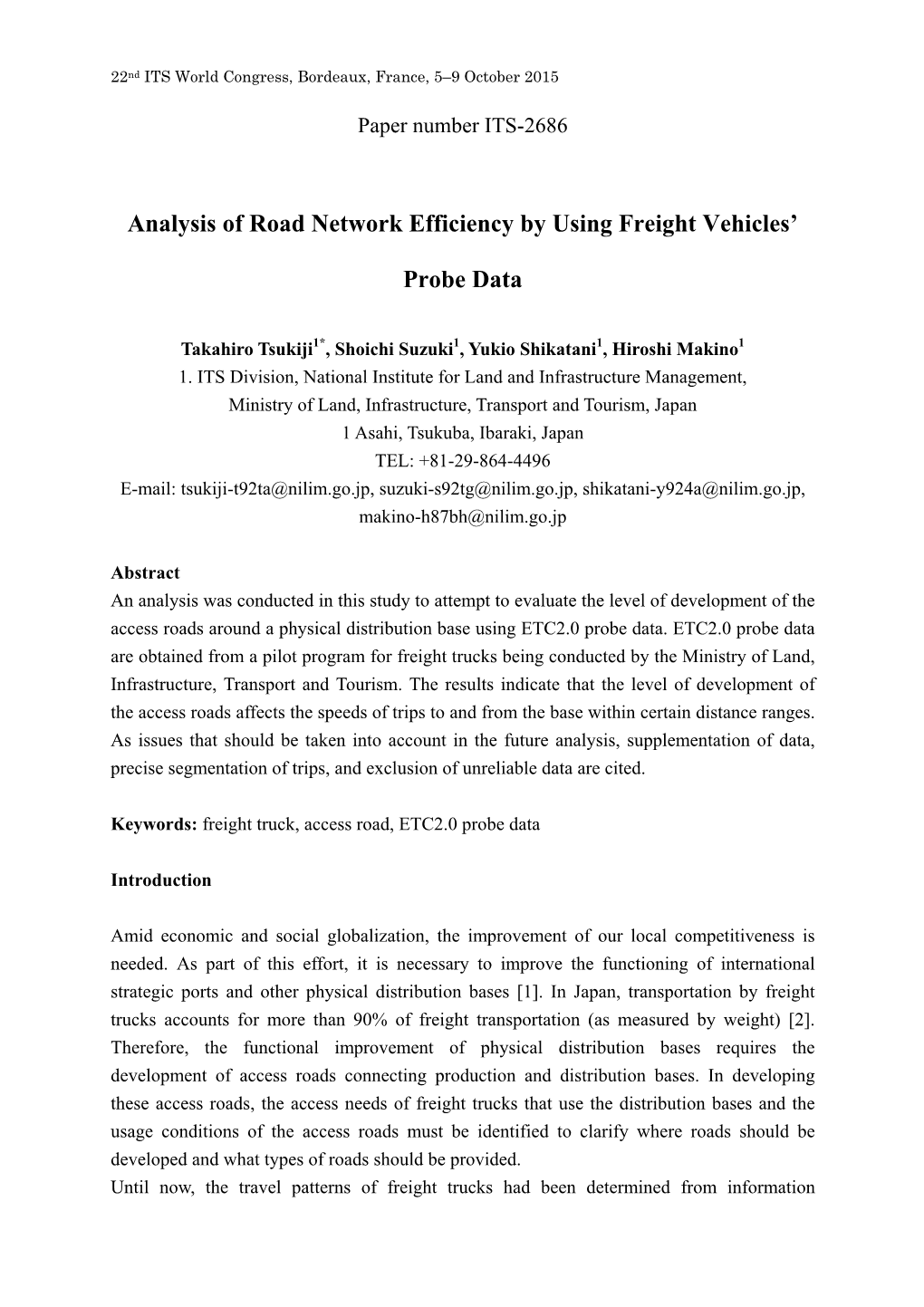 Analysis of Road Network Efficiency by Using Freight Vehicles' Probe Data