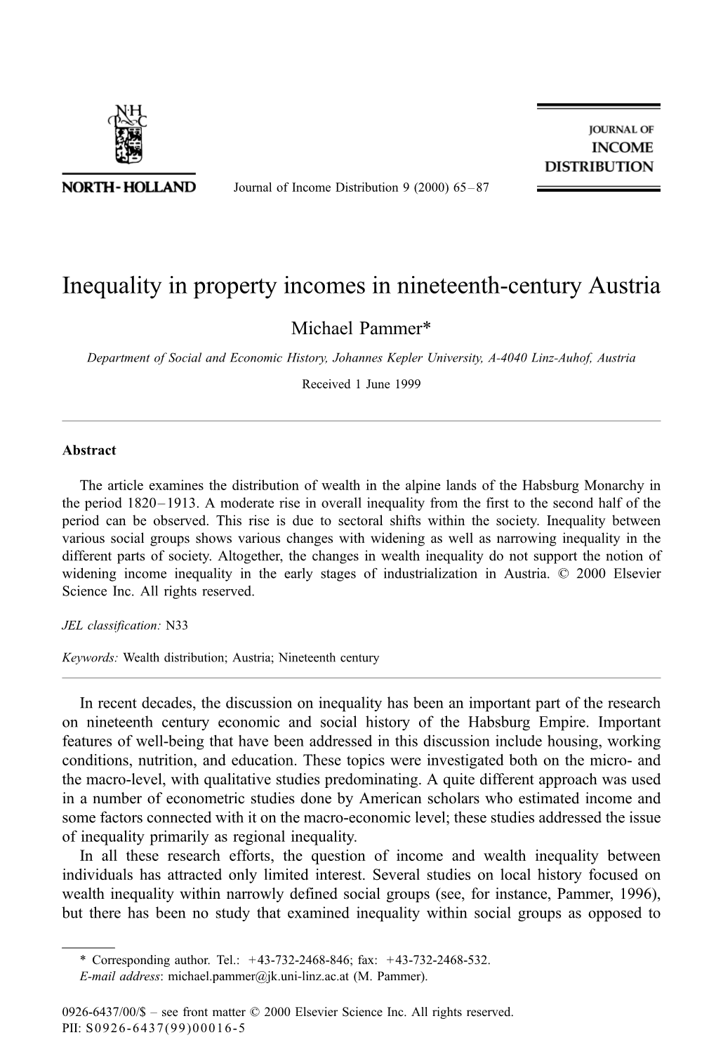 Inequality in Property Incomes in Nineteenth-Century Austria