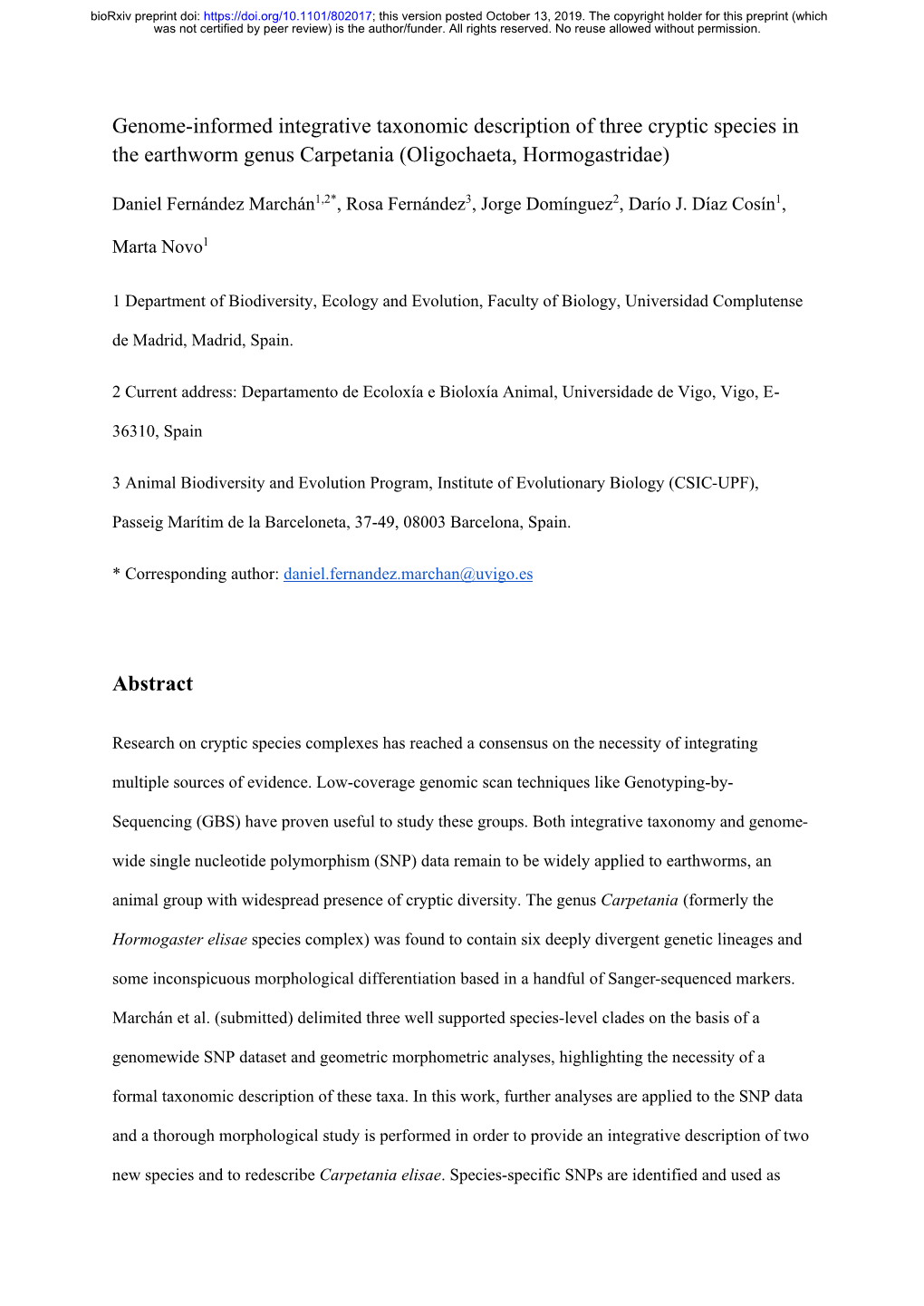 Genome-Informed Integrative Taxonomic Description of Three Cryptic Species in the Earthworm Genus Carpetania (Oligochaeta, Hormogastridae)