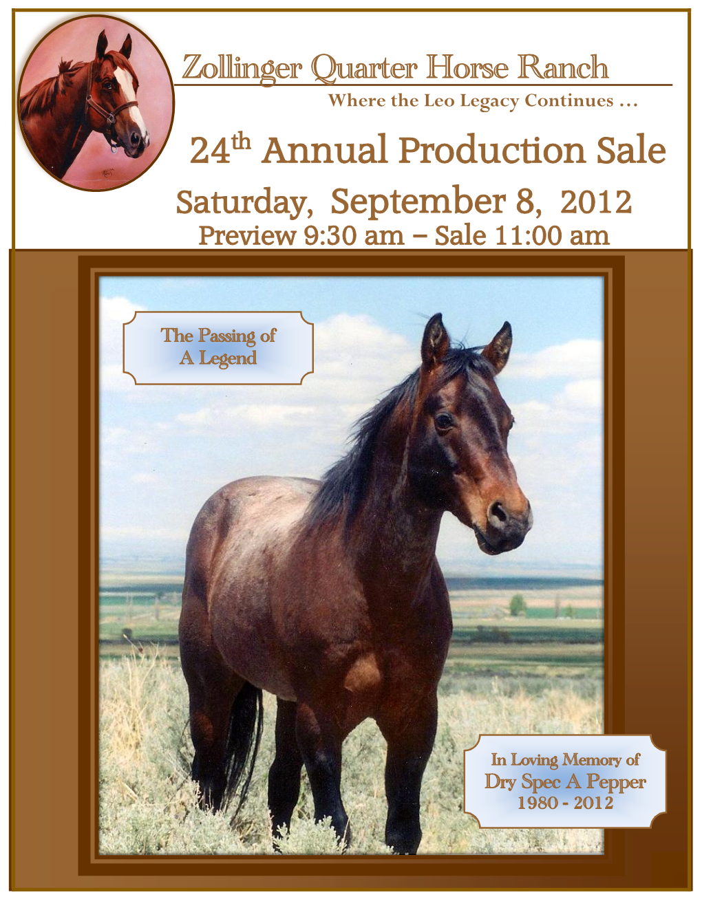 24Th Annual Production Sale Saturday, September 8, 2012 Preview 9:30 Am – Sale 11:00 Am