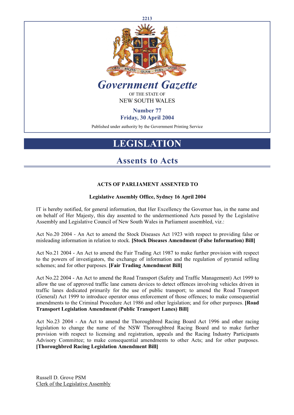 Gazette No 77 of 30 April 2004