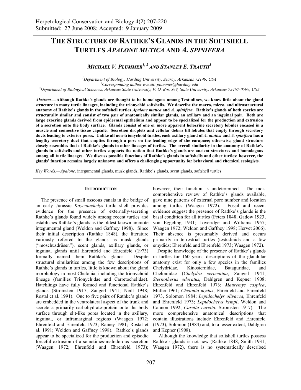 The Structure of Rathke's Glands in the Softshell Turtles Apalone Mutica and A. Spinifera