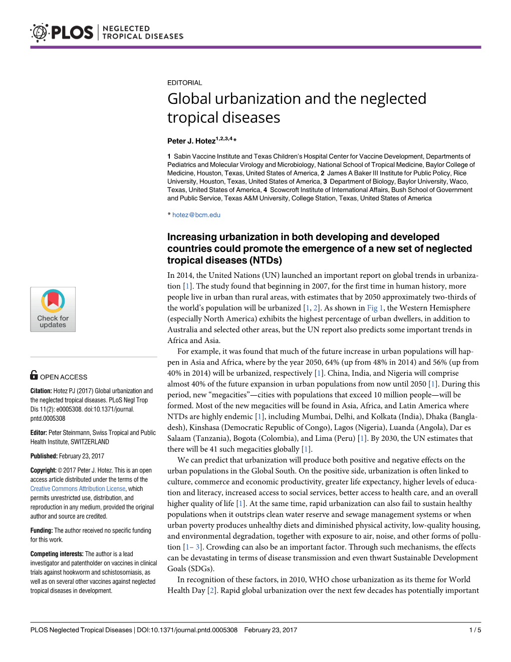 Global Urbanization and the Neglected Tropical Diseases