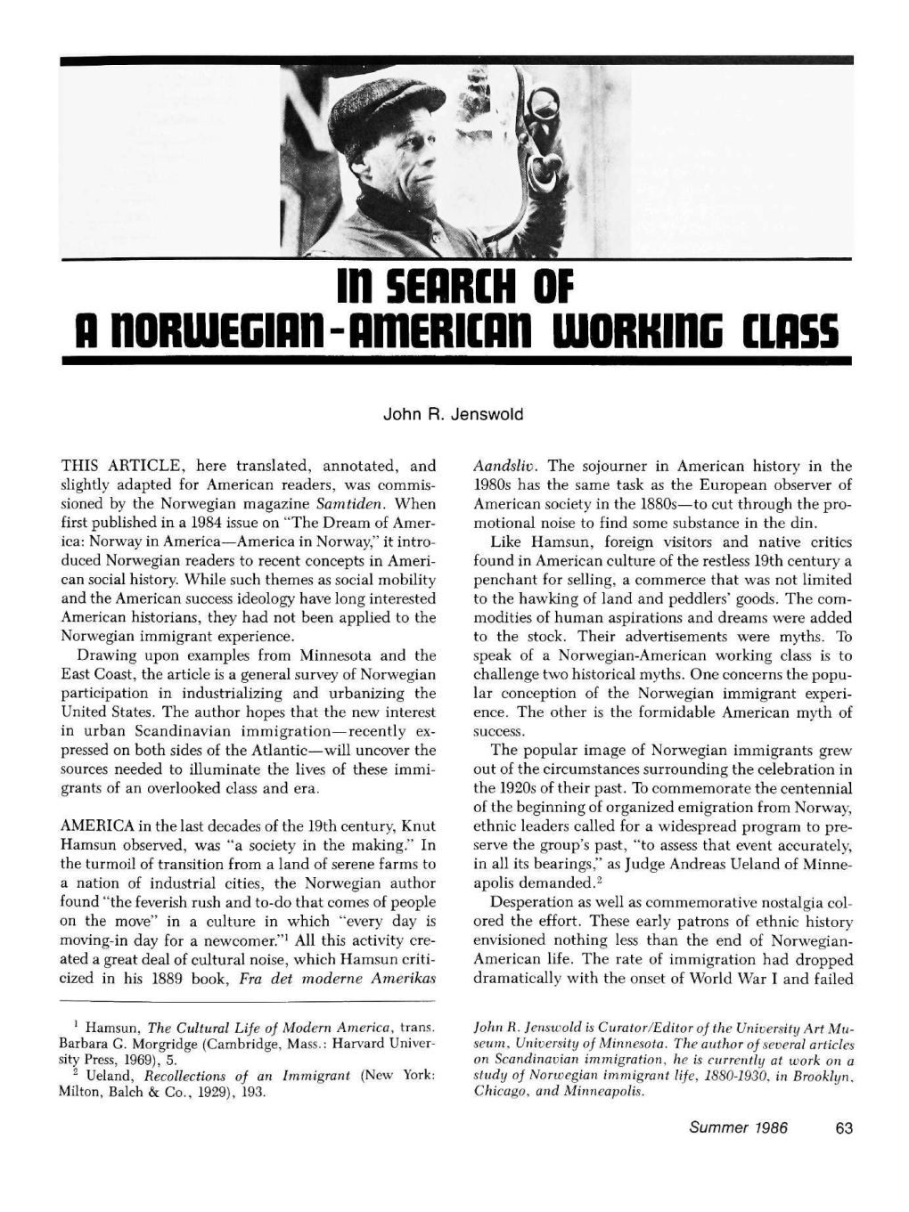 In Search of a Norwegian-American Working Class / John R. Jenswold