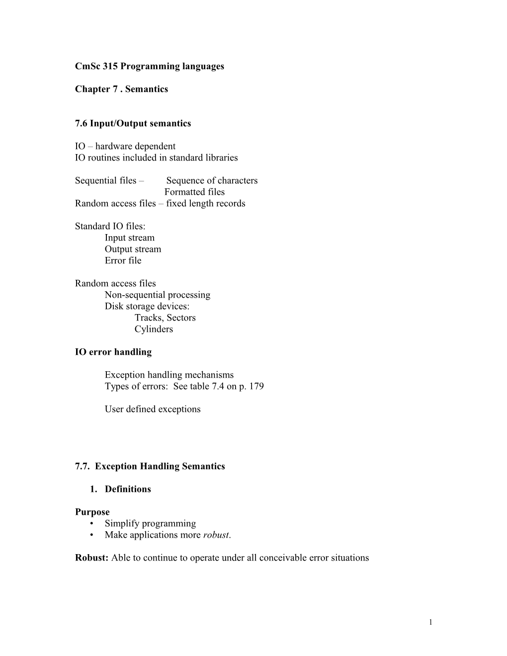 Cmsc 315 Programming Languages