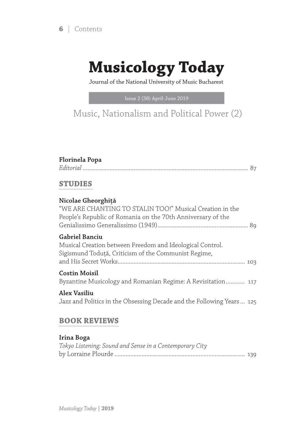 Musicology Today Journal of the National University of Music Bucharest