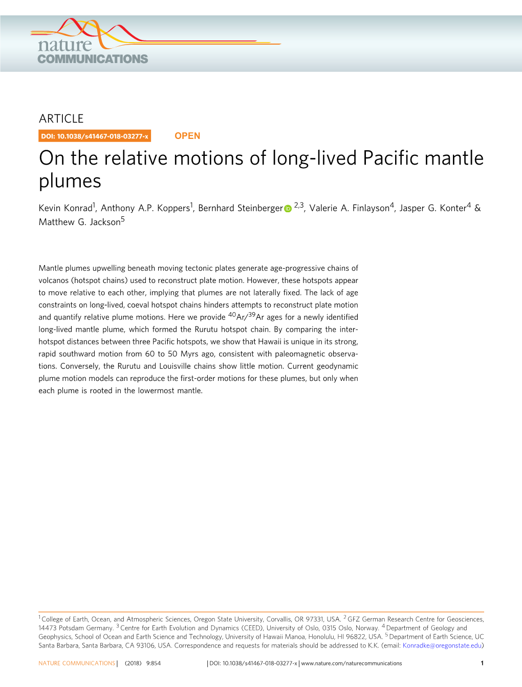 On the Relative Motions of Long-Lived Pacific Mantle Plumes