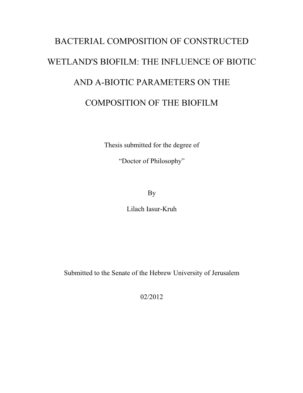 Bacterial Composition of Constructed Wetland's Biofilm