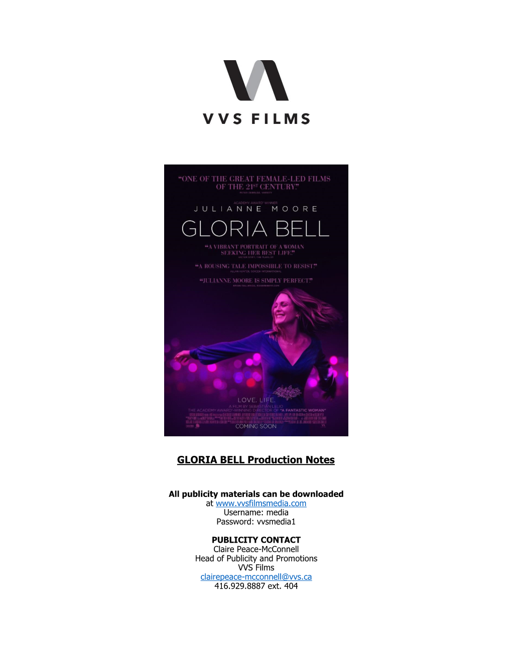 GLORIA BELL Production Notes