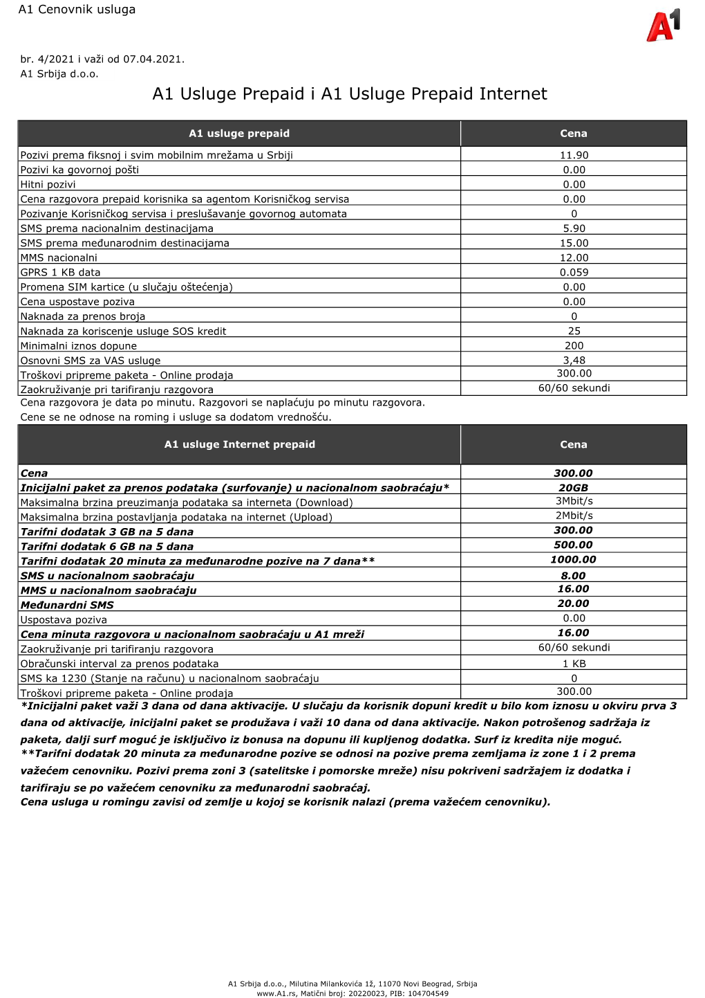 A1 Usluge Prepaid I A1 Usluge Prepaid Internet