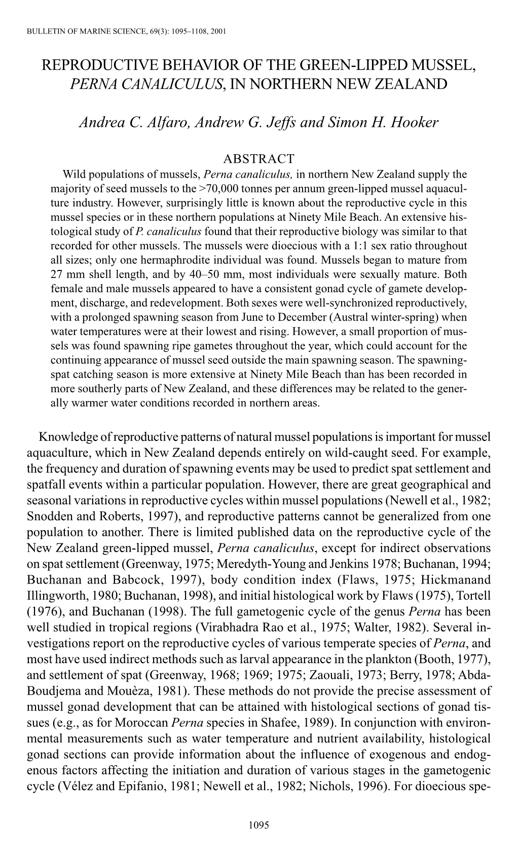 Reproductive Behavior of the Green-Lipped Mussel, Perna Canaliculus, in Northern New Zealand