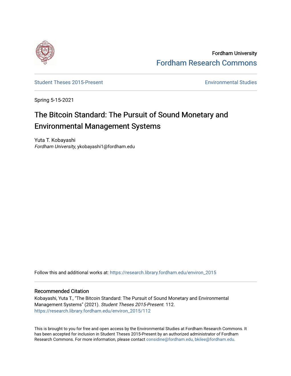 The Bitcoin Standard: the Pursuit of Sound Monetary and Environmental Management Systems