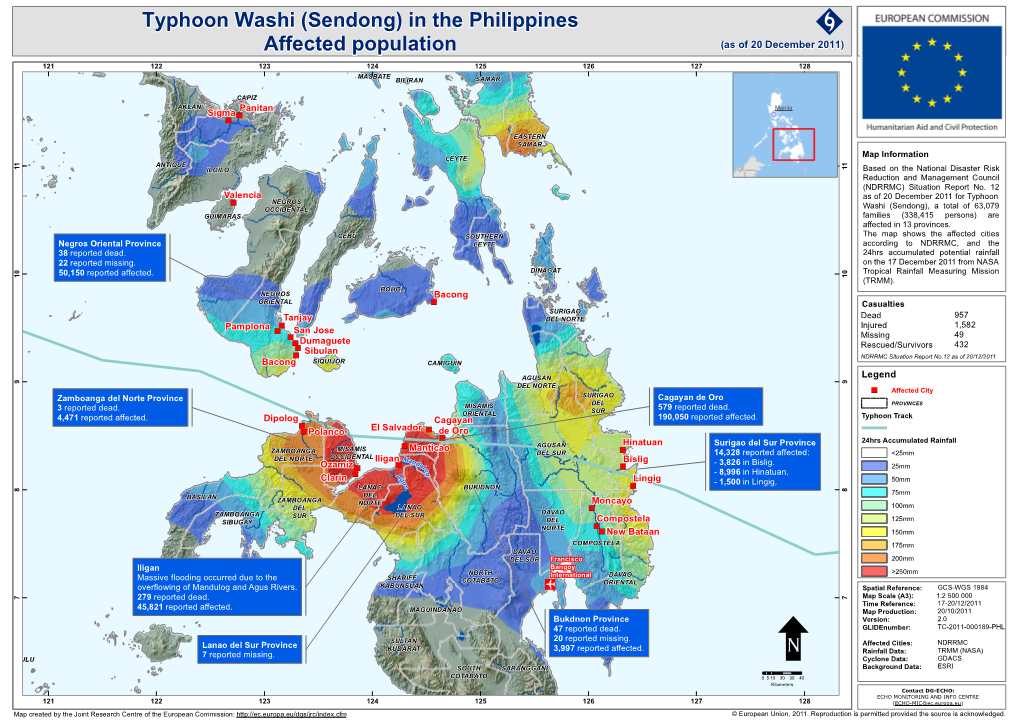 Typhoon Washi (Sendong) in the Philippines 1 Affected Population (As of 20 December 2011) 121 122 123 124 125 126 127 128 MASBATE PALAWAN BILIRAN SAMAR