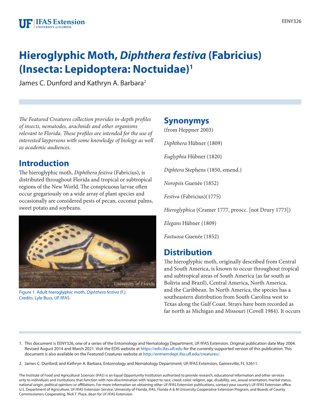 Hieroglyphic Moth, Diphthera Festiva (Fabricius) (Insecta: Lepidoptera: Noctuidae)1 James C