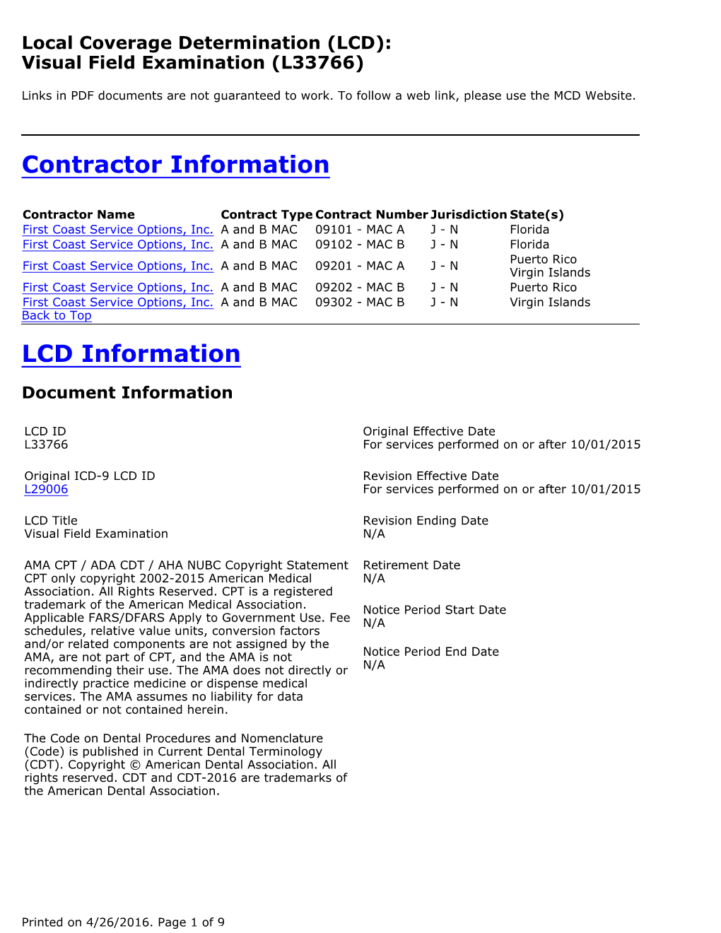 Local Coverage Determination for Visual Field Examination (L33766)