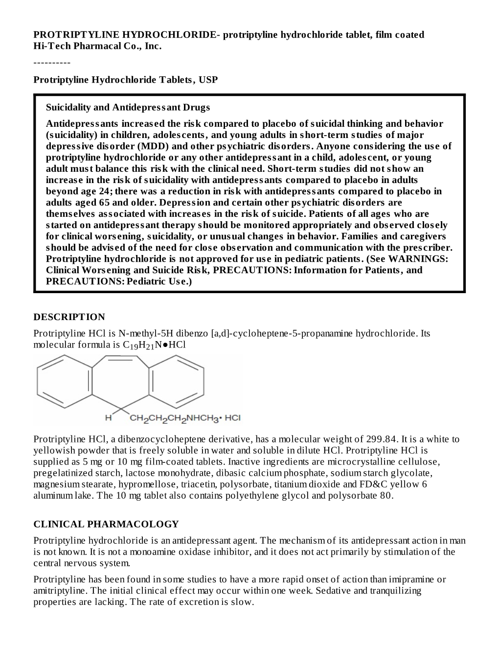 Protriptyline Hydrochloride Tablets, USP