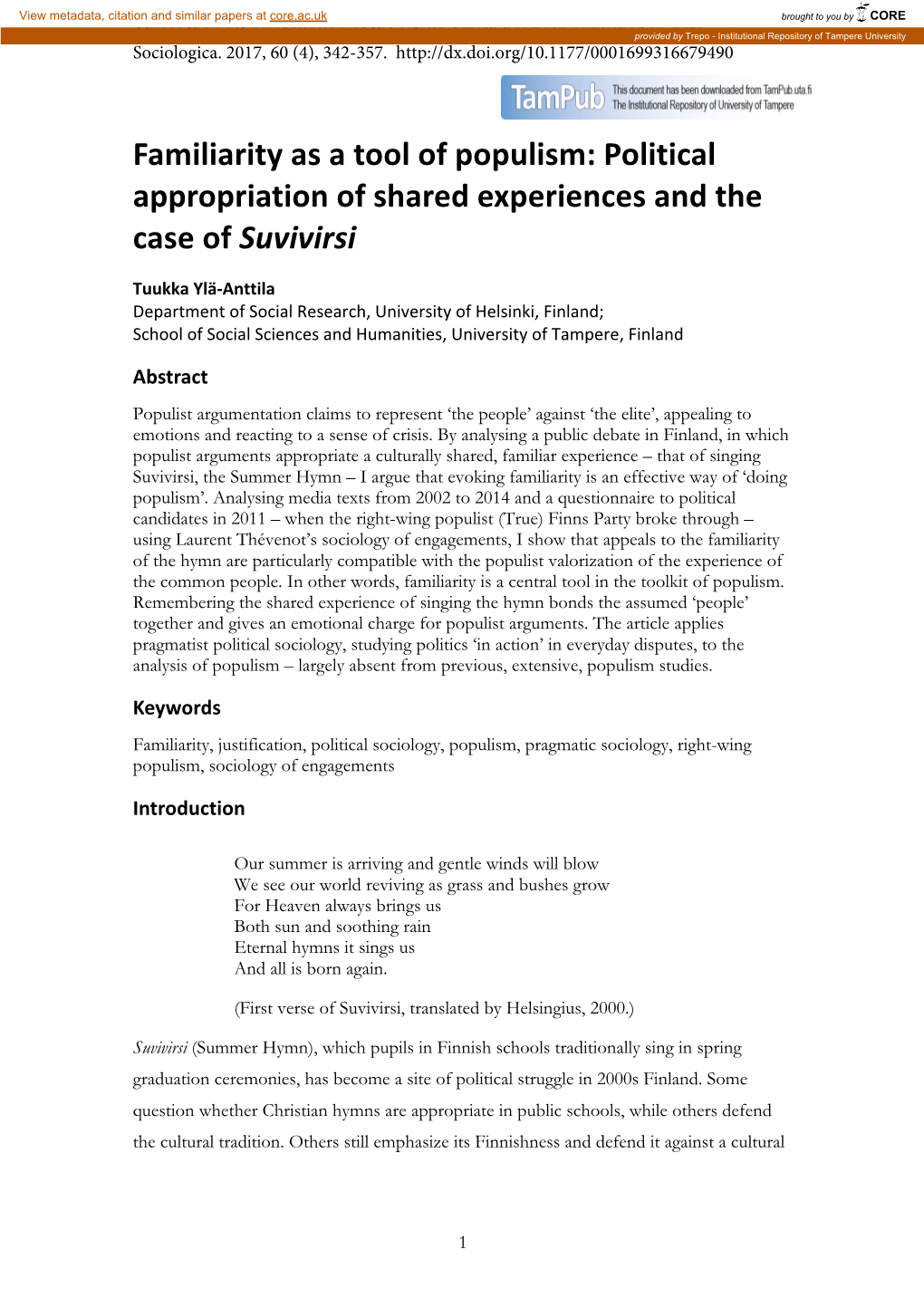 Political Appropriation of Shared Experiences and the Case of Suvivirsi