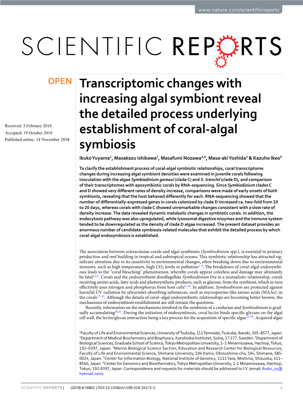 Transcriptomic Changes with Increasing Algal Symbiont Reveal