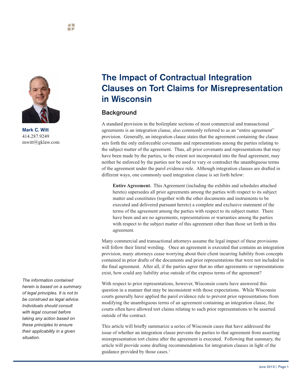 The Impact of Contractual Integration Clauses on Tort Claims for Misrepresentation in Wisconsin Background