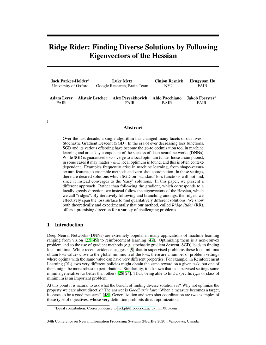 Ridge Rider: Finding Diverse Solutions by Following Eigenvectors of the Hessian