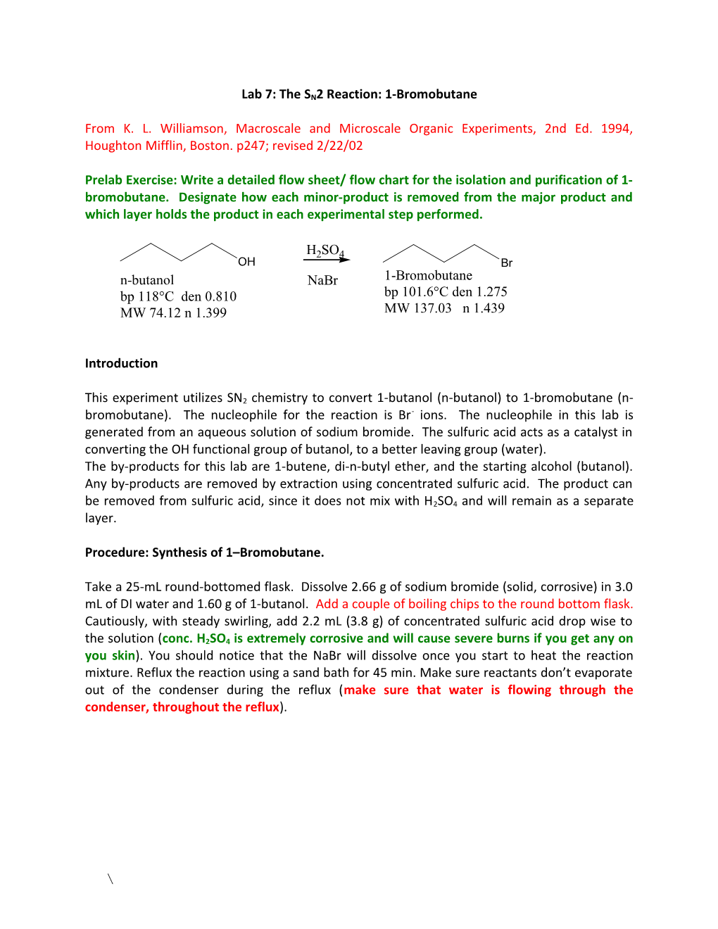 The SN2 Reaction: 1-Bromobutane