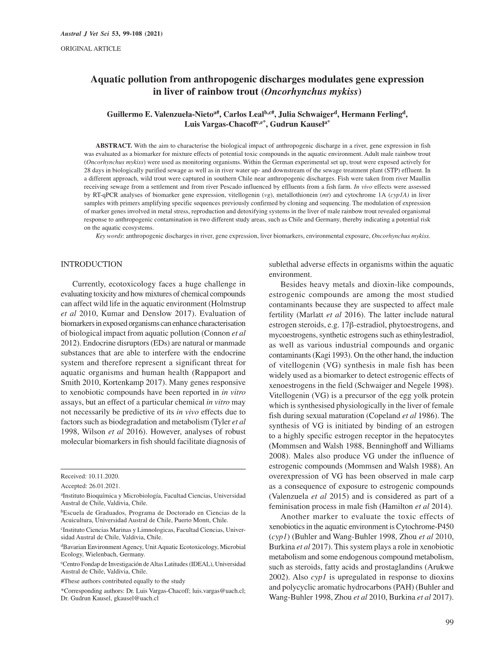 Aquatic Pollution from Anthropogenic Discharges Modulates Gene Expression in Liver of Rainbow Trout (Oncorhynchus Mykiss)